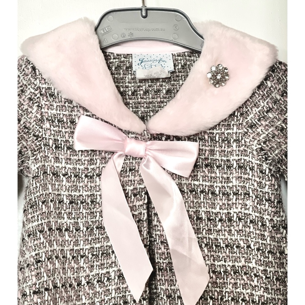 Girl’s Jessica Ann Coat Pink Faux Fur Collar Size 12 Months - Picture 3 of 4